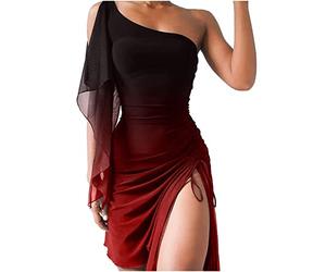 Azruma Azuma Sommerkleid Damen Sexy Eine Schulter Schulterfrei Kordelzug Schlitz Mini Kleider Slim Elegant Kurze Kleider Sommer Party Shirtkleid Tunikakleid Blusenkleid Partykleid Strandkleid