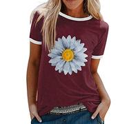 Azruma Blusen & Tuniken FüR Damen Festliche Oberteile Damen Zur Hochzeit T Shirt Damen Lang Frauen GäNseblüMchen Grafik Druck Tshirts Rundhals Kurzarm Slim Fit Oberteile LäSsig Hemd Bluse Weiss Damen