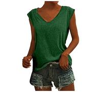 Azruma Blusenshirt Damen Opus Bluse Damen Shirt Langarm Damen Elegant Einfarbig Baumwolle V-Ausschnitt Tank Top Sommer ÄRmellose/Kurzarm Blusentop Tops (GrüN, S)