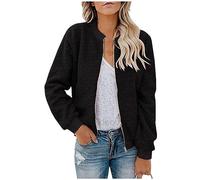 Azruma Bomberjacke Fleecejacke Damen wasserdichte Jacke Damen Frauen Warm Einfarbig Teddy-Fleece Zipper Stehkragen Langarm Kurz Fliegerjacke Mit Tasche (Schwarz, XL)