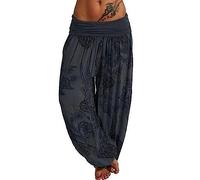 Azruma Cargohose Damen High Waist Cargohose Damen Sommer Jeans Overall Damen Frauen Vintage Drucken Hohe Taille Übergröße Pumphose Boho Aladinhose Hippie Pluderhose Garten Latzhose Damen(Schwarz,3XL)