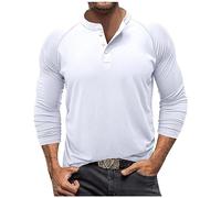 Azruma Cord Hemd Herren Pullover Für Herren Unterhemd V Ausschnitt Herren Männer Training Einfarbig Raglan Langarm Henley Shirt Mit Knopfleiste Polo Tshirt Herren (Weiß, XL)