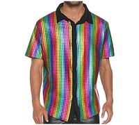 Azruma Crop Top Freizeithemden FüR Herren Sommer Tops Sommer Baumwolle Glitzer Umlegekragen Kurzarm Hemd Mit Knopfleiste Bequem Shirts V Ausschnitt Herren T Shirt (Mehrfarbig, XL)