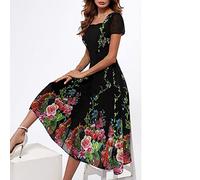 Azruma Damen Cocktailkleid Retro Kurzarm Rockabilly Kleid elegant Schwingen Kleid Faltenrock A-Line Petticoat Vintage Beiläufige Knielang Minikleid mode Partykleid Sommerkleid