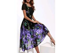 Azruma Damen Cocktailkleid Retro Kurzarm Rockabilly Kleid elegant Schwingen Kleid Faltenrock A-Line Petticoat Vintage Beiläufige Knielang Minikleid mode Partykleid Sommerkleid