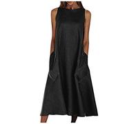 Azruma Damen Freizeitkleider Mode Slim fit Leinenkleid Lässige Maxikleider Rundhals Sommerkleid Elegant Hemdkleid Ärmellos Tunikakleider Beiläufige Strandkleid Partykleid Damenkleider