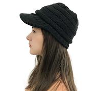 Azruma Damen gestrickte Schirmmütze warme Beanie Mütze mit Schirm Kappe Winter Wolle Dicke Baskenmütze Outdoor Skimütze elegant Wintermütze Teenager Mädchen Freizeithut