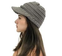 Azruma Damen gestrickte Schirmmütze warme Beanie Mütze mit Schirm Kappe Winter Wolle Dicke Baskenmütze Outdoor Skimütze elegant Wintermütze Teenager Mädchen Freizeithut