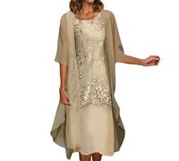 Azruma Damen Kleid Elegant Vintage Spitze 3/14 Ärmel Kleid Mit Tüll Strickjacke Cocktailkleid Partykleid Brautjungfernkleider Für Hochzeit Maxi Abendkleider Ärmellos Vintage Damenkleider