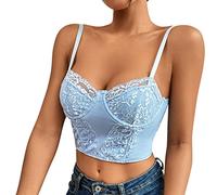 Azruma Damen Oberteile Elegant T Shirt Damen Oversize Shirt Damen Sexy Einfarbig Bauchfreies Top Mesh-Spitze Camisole Crop Tops Spitzentop Bralettes SpaghettiträGer Cropped Oberteil TräGershirt Damen