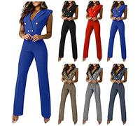 Azruma Damen Overall mode Farbblock Slim fit Business Jumpsuit Elegant Kurze Ärmel Revers Hosenanzug Skinny Fit Vintage Knopf Playsuit Lässige Büro Formal Romper Casual Outfits Anzug