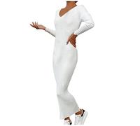 Azruma Damen Pullover Strickkleider Elegante V-Ausschnitt Midi Pulloverkleid Sexy Slim Fit Langarm Einfarbig Pullikleid Herbst Winter Warme Midikleid Wickelkleid Winterkleid Strickpullover