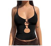 Azruma Damen Sexy Crop Top Y2K Cutout V-Ausschnitt Bauchfrei Einfarbig Oberteile Strand Camisole Slim Ärmellose Streetwear Sommer Basic Tees Bustier Korsett Streetwear Trägershirt