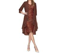 Azruma Damen Spitzenkleid Elegant Chiffon 3/4 Ärmel Midilang 2 Teilig Satz Kleid Zweiteiler Für Hochzeit Vintage Kleider Brautjungfernkleider Cocktailkleider Abendkleid Tüll Cardigan Kleid