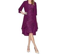 Azruma Damen Spitzenkleid Elegant Chiffon 3/4 Ärmel Midilang 2 Teilig Satz Kleid Zweiteiler Für Hochzeit Vintage Kleider Brautjungfernkleider Cocktailkleider Abendkleid Tüll Cardigan Kleid