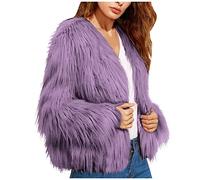 Azruma Damen Teddyfell Jacke Kunstfell V-Ausschnitt Langarm Plüschjacke Elegant Einfarbig Fleecejacke Winter Warm Mantel Locker Freizeit Übergangsjacke Kunstpelzjacke Wintermantel Winterjacke