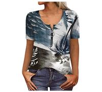 Azruma Damen Unterhemden Blusen Damen Bade Oberteile Damen Elegant Drucken O-Ausschnitt Kurzarmshirt Mit Zipper Lose T-Shirt Mit ReißVerschluss Basic Shirt Tank Top Damen (1-Dark Gray, M)