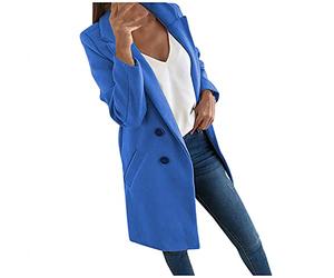 Azruma Damen Wollmantel Elegante Revers Einreiher Langarm Einfarbig Mäntel mit Tasche Slim Fit Outdoor Winddichter Blazermantel Frühling Herbst Winter Warmer Windjacke Trenchcoat Übergangsmantel