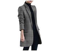 Azruma Damen Wollmantel Lang Vintage Drucken Revers Einreiher Langarm Mäntel mit Tasche Elegante Locker Outdoor Blazermantel Herbst Winter Warmer Trenchcoat Trenchjacke Windjacke Übergangsmantel
