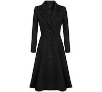 Azruma Damen Wollmantel Lang Vintage Rüschen Revers Einreiher Langarm Einfarbig Mäntel Elegante Slim Fit Outdoor Trenchcoat Herbst Winter Warmer Trenchjacke Windjacke Frauenmantel Übergangsmantel
