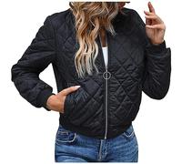 Azruma Damenjacke Regenmantel Damen Windbreaker Damen Wasserdicht Frauen Warm Diamant Gesteppte Full Zip Stehkragen Langarm Kurz Fliegerjacke Mit Tasche Softshellmantel (Schwarz, M)