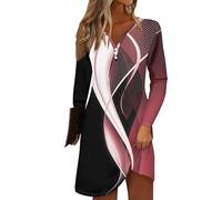 Azruma Damenmode Sale, Boho Kleid Damen Tshirt Kleid Damen Geometrisch Drucken V-Ausschnitt Knopfleiste Minikleid Lässig Leicht Bluse Kleid Kleid Festlich Damen Damen Kleider Sommer(Purple,3XL)