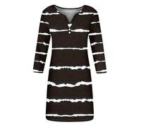 Azruma Damenmode Sale, Sommerkleid Midi Tshirt Kleid Damen Gestreiftesdruck V-Ausschnitt Lange Ärmel Bluse Kleid Casual Knopfleiste Minikleid Damen Kleid Italienische Kleider Damen(Black,XL)