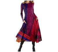 Azruma Damenmode Sale, Sommerkleider Damen Strandkleid Damen Luftig Blumendruck Rundhals Maxikleid Elegant Damen Tunika Kleid Mit Tasche Damen Kleid Sundress(Hot Pink,XXL)