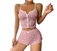 Azruma Deals of The Day, Pyjama Set Damen Pyjama Damen Winter Schlafanzug Damen Valentinstag Zweiteiliger V-Ausschnitt Kurz Pyjama Set Women's Pyjama Sets Sommer Outfits Damen(Rosa,S)