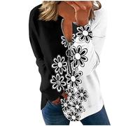 Azruma Depeche Mode T-Shirt Oberteil Damen Elegant Damen Sport Oberteil Frauen Elegant Blumendruck 1/2 Zip Übergröße Langarmshirt Casual V-Ausschnitt Lang Ärmeln Oberteile Spitzen Oberteil Damen