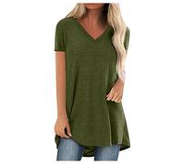 Azruma Elegante Oberteile Damen Oberteile Damen Sommer Elegant T Shirt Damen Schwarz Frauen Elegant Einfarbig V-Ausschnitt Kurzarm Oversize Bluse Locker ÜBergrößE Oberteile Hemdbluse Damen Kurzarm