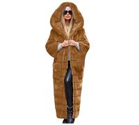 Azruma Felljacke Damen Steppweste Damen Regenponcho Fahrrad Wasserdicht Winterjacke Mädchen 80 Frauen Warm Faux Pelz Lang Mantel Mit Kunstfellkapuze Verdickene Fellmantel Mit Tasche (Kaffee, 4XL)