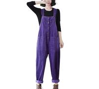 Azruma Festival Outfit Damen, Arbeitshose Damen Latzhose Anzughose Damen Frauen Vintage Corduroy Einfarbig Ärmellose Jumpsuit Mit Taschen Treninganzug Damen Set Edler Hosenanzug Damen(Lila,M)