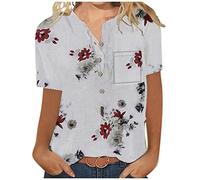 Azruma Festliche Oberteile Damen Bauchfreies Oberteil Damen Damen Tunika Casual Muster Drucken Button-Down Rundhals Kurzarm Oberteile FüR Frauen Slim Bluse Mit Brusttaschen Kapuzenshirt Damen Kurzarm