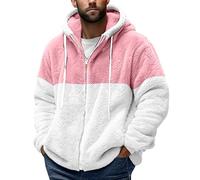 Azruma Freizeitjacke Herren Jacken, Mäntel & Westen Für Herren Vest Männer Warm Teddy Fleece Patchwork Reißverschluss Plüschjacke Mit Kapuze Oversize Hoodie Jacke Herren Schwarz (Rosa,XL)