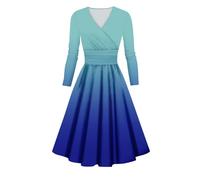 Azruma Glitzer Kleid Kleid Herbst Damen Weihnachts Kleider Frau Damen Kleider Langarm Frauen Elegant Drucken V-Ausschnitt Langarm Swing Tunika Kleid Sexy Abendkleid Damen (2-Dark Blue, M)