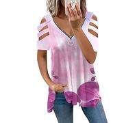 Azruma Glitzer Oberteile Damen SpaghettiträGer Top Damen Damen Tshirt Lang Sexy Drucken V-Ausschnitt Kurzarm Hollow Out Plus Size T Shirt Mit ReißVerschluss LäSsiges Plissee Oberteile T Shirt Damen