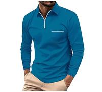 Azruma Golf Poloshirt Herren Holzfällerhemd Herren Schwarzer Pullover Herren Männer Einfarbig Langarm Zipper Revers Polo Shirt Mit Brusttasche Langarmshirt Herren Slim Fit (Royal Blue, XXL)