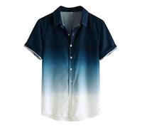 Azruma Hawaii Hemd MäNner Freizeithemden FüR Herren T Shirt Herren Weiß Casual Farbverlauf Drucken Button Down Umlegekragen Kurzarm Hemd T Shirt Bedrucken (Marine, L)