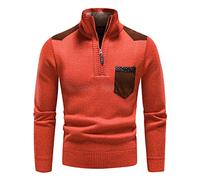 Azruma Herren Strickpullover Troyer Vintage Patchwork Rippstrick Troyer Langarm Pulli mit Reißverschluss Autumn Winter Warm mit Tasche Pullover Basic Slim Fit Wollpullover Herrenpullover