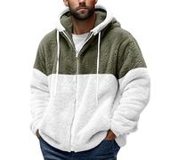 Azruma Herren Winterjacke Winterjacke Herren Warm Polizei Weste Männer Warm Teddy Fleece Patchwork Reißverschluss Plüschjacke Mit Kapuze Teddyfleece Jacke Herren Ledermantel (Armeegrün,M)