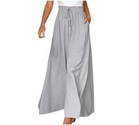 Azruma Hose Damen Elegant Chiffon Kordelzug High Waist Plissee Weites Bein Lang Hose mit Taschen Palazzo Einfarbig Culottes-Hose Strandhose Lose Lässige Freizeithose Schlupfhose Pumphose