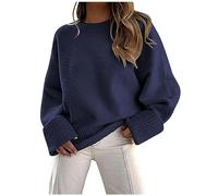Azruma Langarmshirt Damen Daunenjacke Damen Flauschiger Pullover Damen Frauen Herbst Winter Warm Teddyfleece Einfarbig Rundhals Langarm Sweatshirt Oversized Fleece Lang Ärmeln Sweater (Dunkelblau, L)