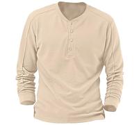 Azruma Langarmshirt Weisses Hemd Männer Poloshirt Herren Schwarz Männer Warm Einfarbig Waffle Langarm Henley Shirt Mit Knopfleiste T-Shirt Herren 3XL (Khaki, M)