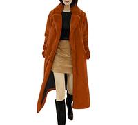 Azruma Lederjacke Mit Fell Damen Damen-Mäntel Wintermantel Damen Beige Steppjacke Damen Winter Warm Frauen Elegant Faux Pelz Lang Revers Mantel Winter Herbst Warm Fellmantel Mit Tasche (3-Brown, XXL)