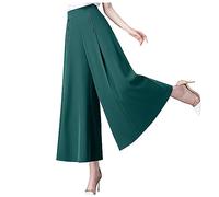 Azruma Leggins 3/4 Damen Caprihose Damen Grüne Cargohose Damen Elegant Einfarbig Palazzo Hose Weites Bein Zweireiher Hosen Lang Sommer Marlene Pants Weite Sommerhose Damen(Grün,4XL)