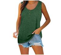 Azruma Longshirt Damen Kurzarm T Shirt Weiß Damen Shirts Damen Elegant Einfarbig Rundhals ÄRmellos Racerback Tanktops Mit Knopfleiste Locker Button Down Oberteile Sportshirt (1-Green, L)