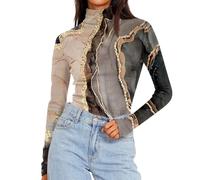 Azruma Longshirt Damen Lässig Für Leggings Sportshirt Damen Locker Sport Set Damen Training Shirt Frauen Winter Rollkragen Drucken Slim Fit Langarm Shirt Warm Rollkragenshirt (1-Dark Green, XXL)