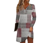 Azruma Meine Bestellung, Sommerkleid Damen Strandkleid Damen Geometrisch Drucken V-Ausschnitt Knopfleiste Minikleid Lässig Leicht Bluse Kleid Sexy Kleid Damen Damen Kleider Sommer(Red,3XL)