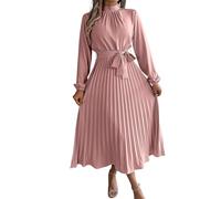 Azruma Meine Bestellungen Anzeigen, Sommerkleid Damen Elegant Kleider Damen Festlich Einfarbig Stehkragen Herbst Lange Ärmel Plissee Kleid Elegant Partykleid Boho-Kleid Sommerkleider (Pink,M)